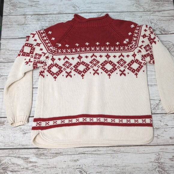 Vintage Eddie Bauer Fair Isle Knit Mockneck Sweater Women Petite Medium - Picture 6 of 6